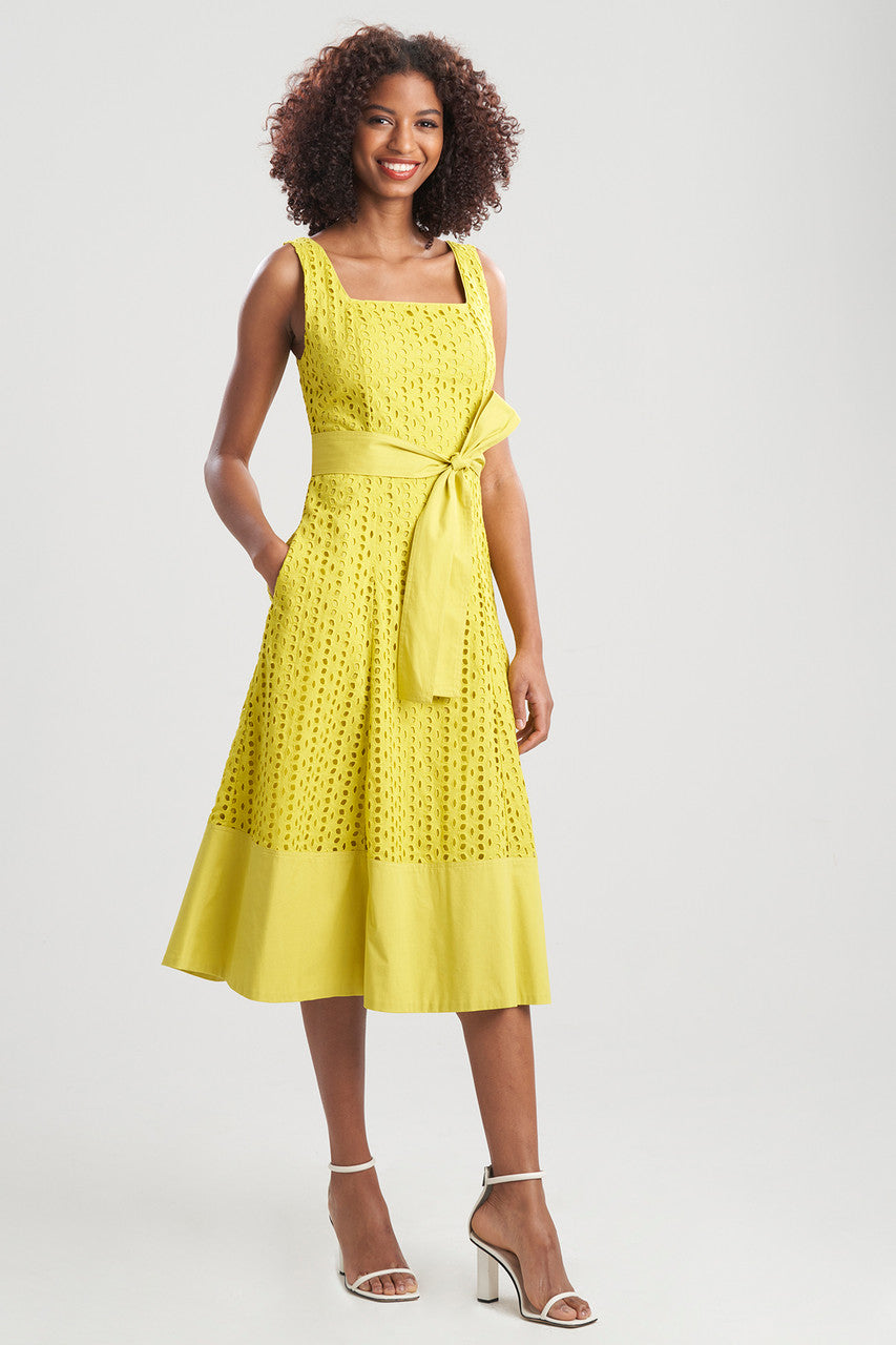 Buy Cotton Eyelet Midi Tank Dress in Chartreuse Online