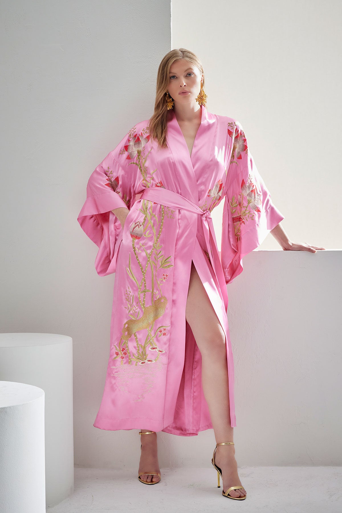 Couture Lotus Embroidered Silk Robe - Main Image