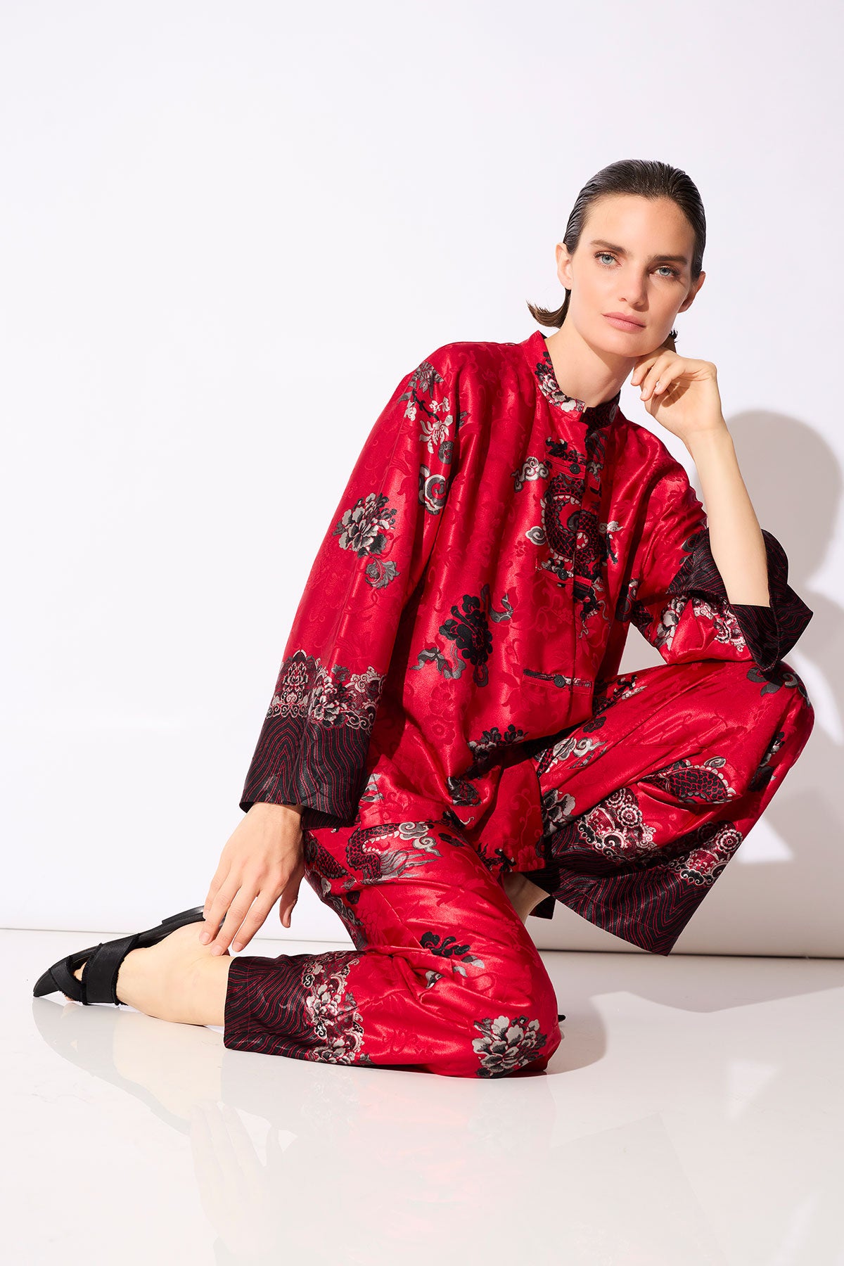 Buy Imperial Dragon Jacquard Mandarin PJ in Red Online NATORI