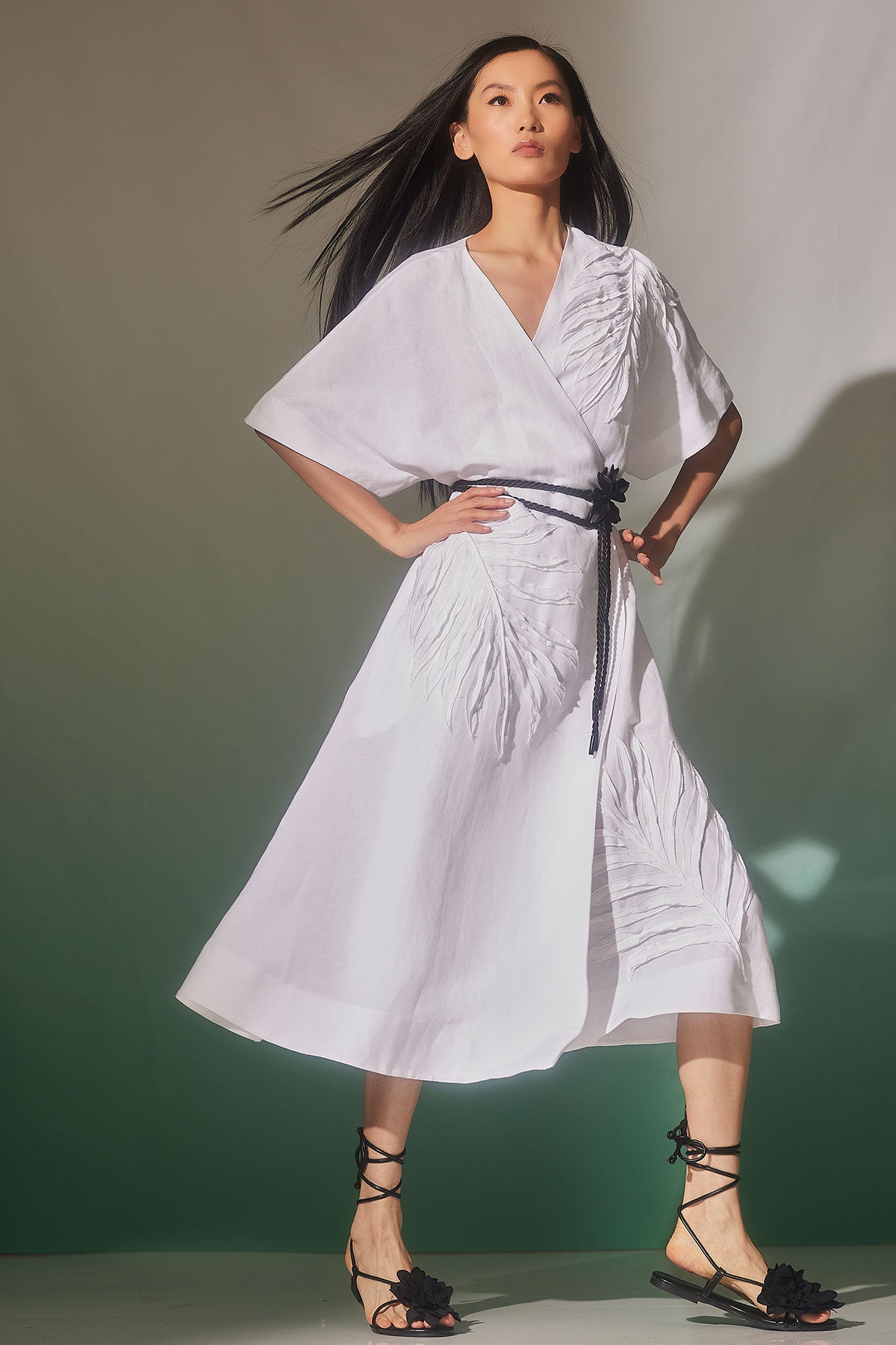 Light Weight Linen Embroidered Kimono Wrap Dress Light Weight Linen Embroidered Kimono Wrap Dress