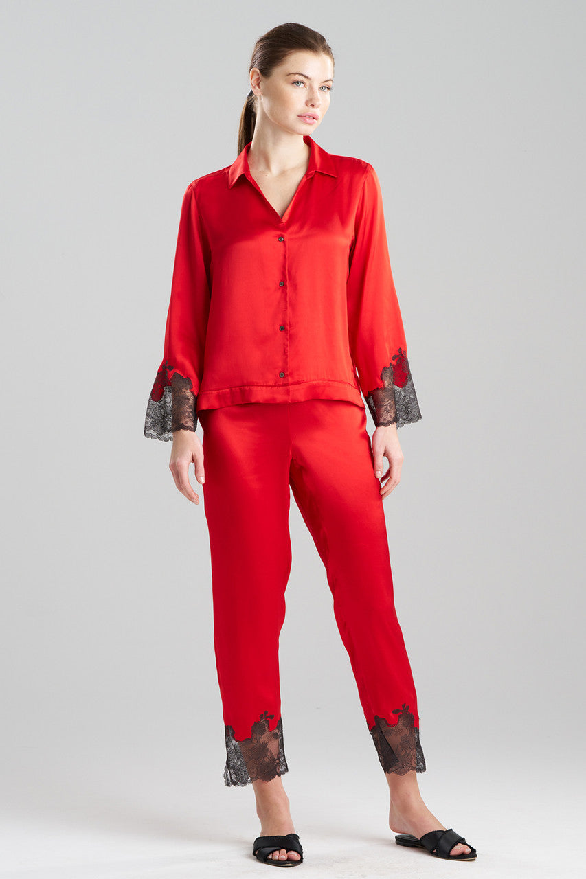 Buy Lolita Lace Trim Silk Notch PJ in Scarlet/Ash Black Online