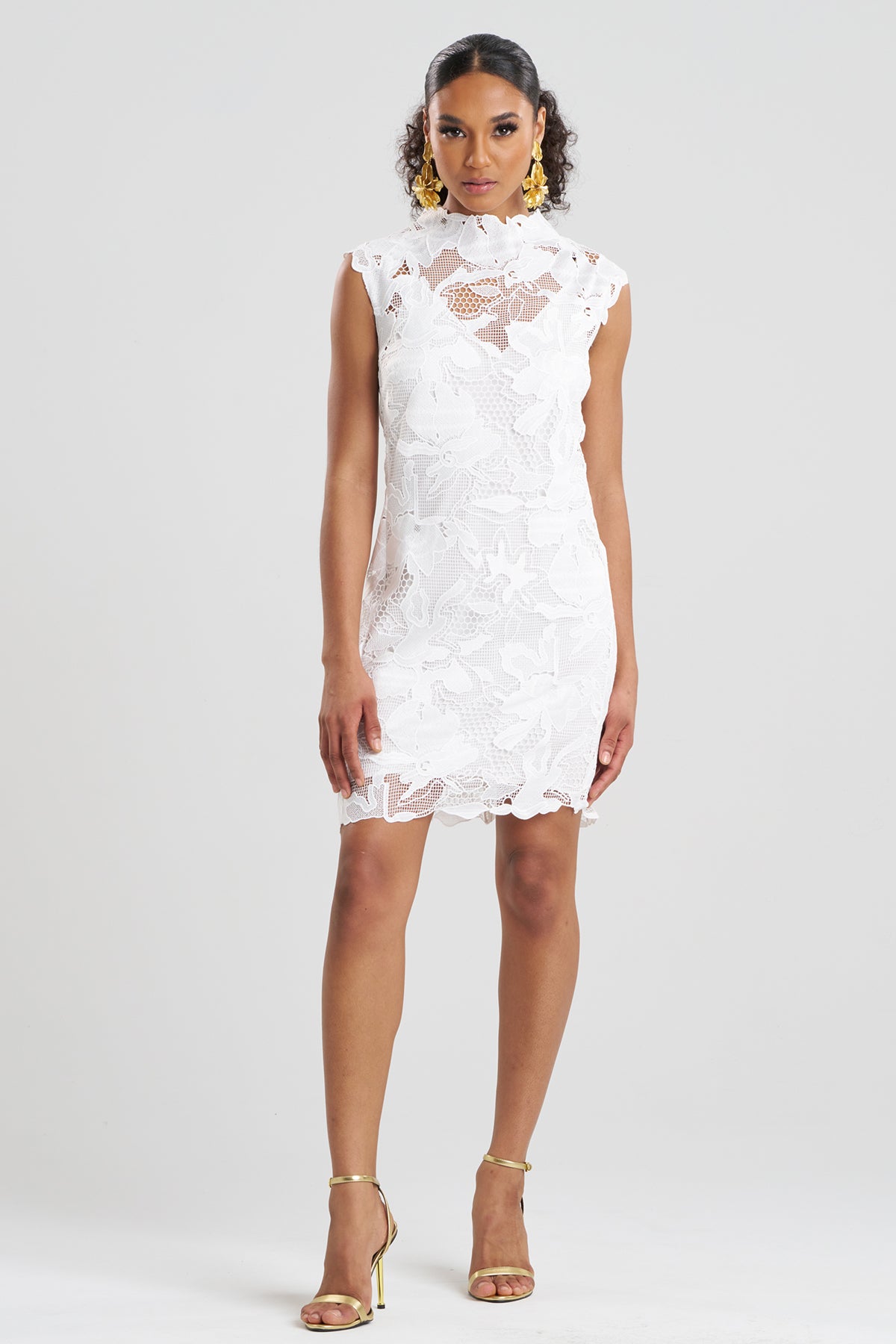 josie natori lace dress Natori | Peony Floral Lace Asymmetric Seam Dress