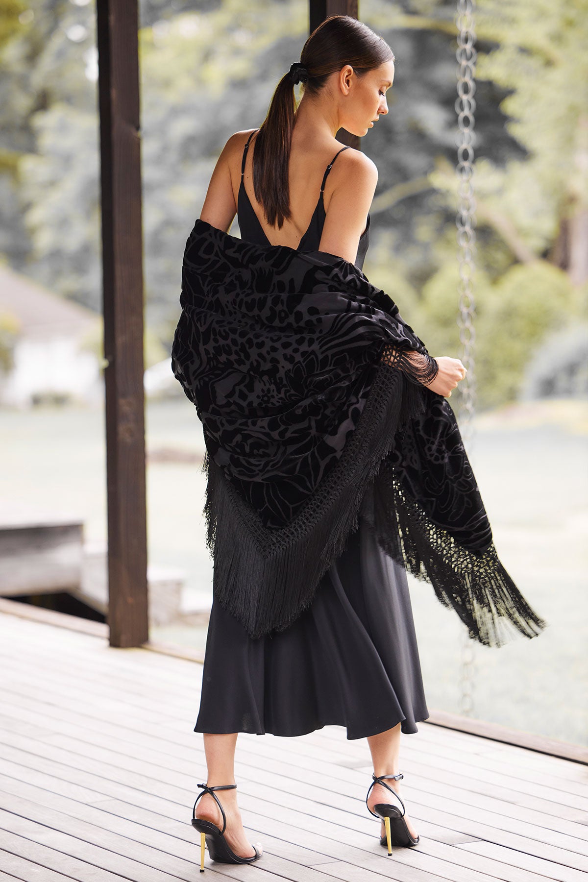 Couture Burnout Velvet Fringe Shawl