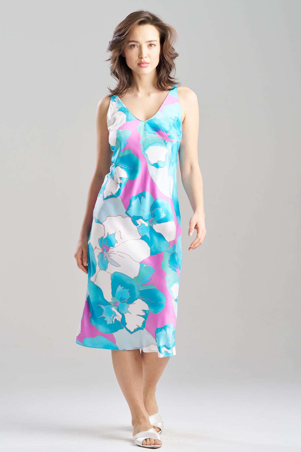 printed slip dress Natori - Floria Printed Satin Slip Dress - Women's - Blue