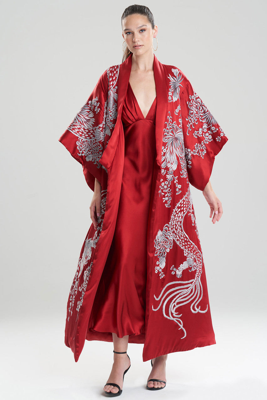 Buy Dragon Embroidery Silk Robe in Imperial Red Online | NATORI Buy Dragon Embroidery Silk Robe in Imperial Red Online | NATORI
