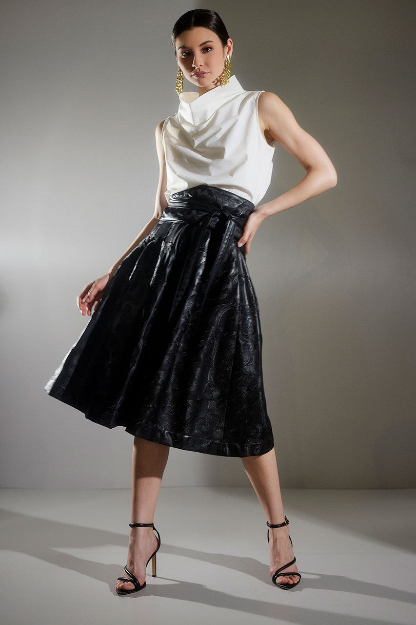 Buy Leticia Embroidered Faux Leather Skirt in Black Online NATORI