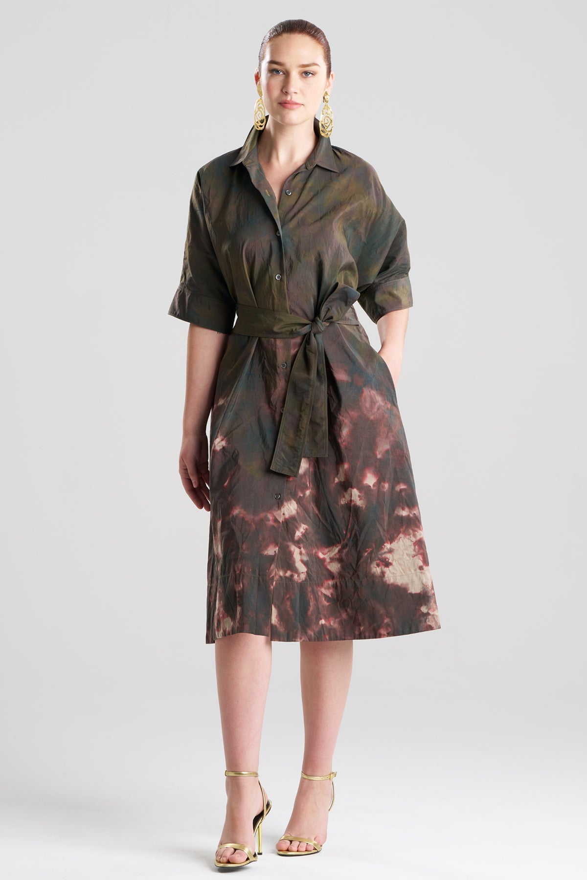 Niji Tie Dye Taffeta Belted Shirtdress Niji Tie Dye Taffeta Belted Shirtdress