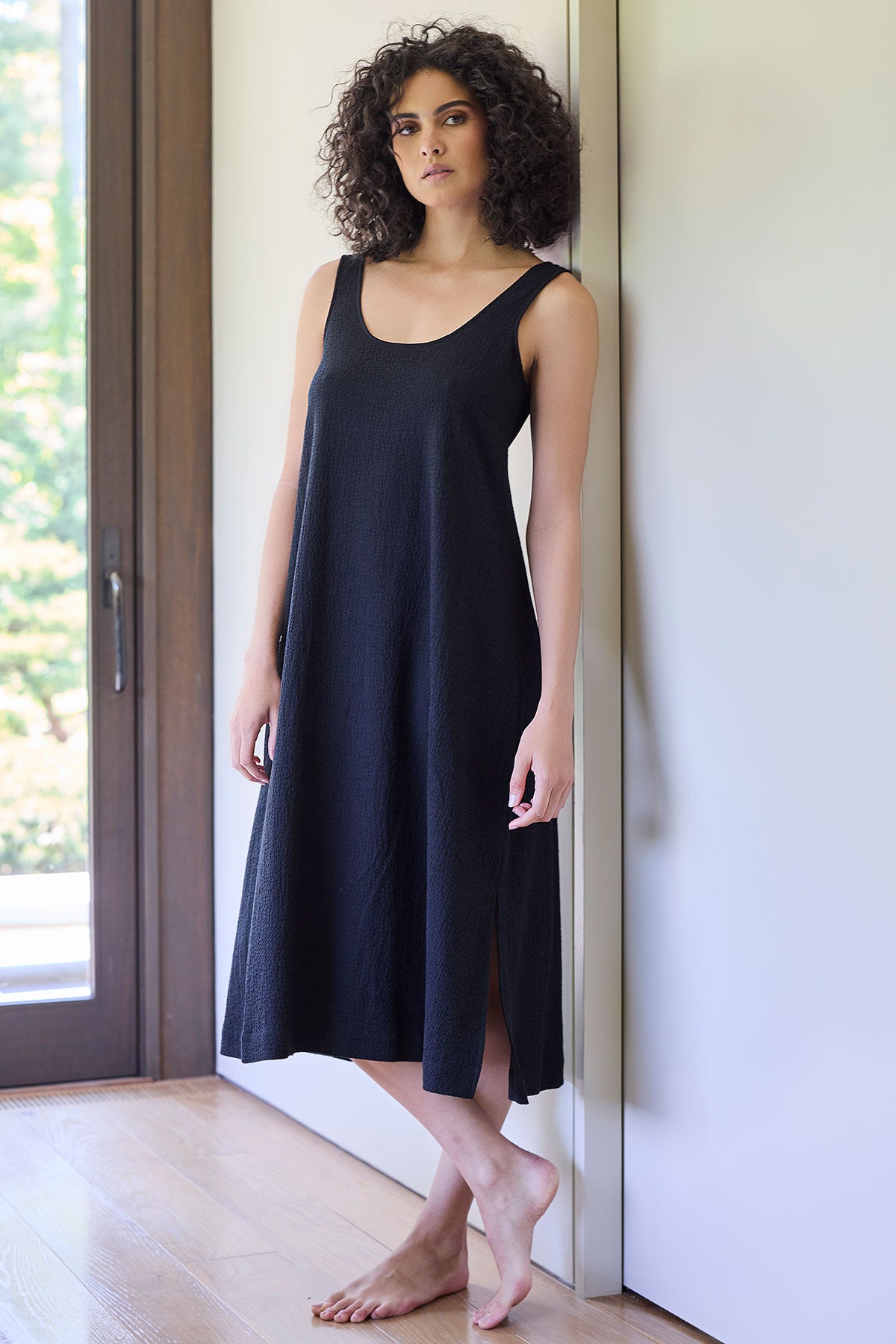 Natori - Onsen Cotton Tank Slip Dress - Black - 100% Cotton