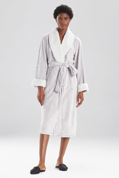 Fakum Robe Buy Faux Fur Trim Robe in Silver Online | NATORI
