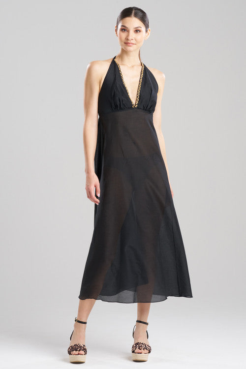 Sheer Luck Amara Halter-Neck Shawl-Style Boned Fishtail Dress (Black)