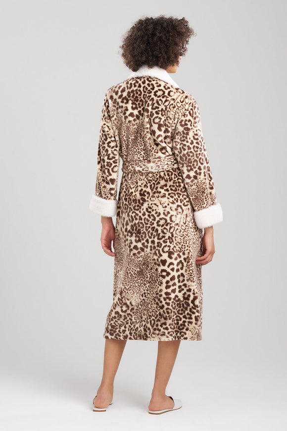 Buy Cashmere Leopard Faux Fur Collar Robe in Natural Online | NATORI