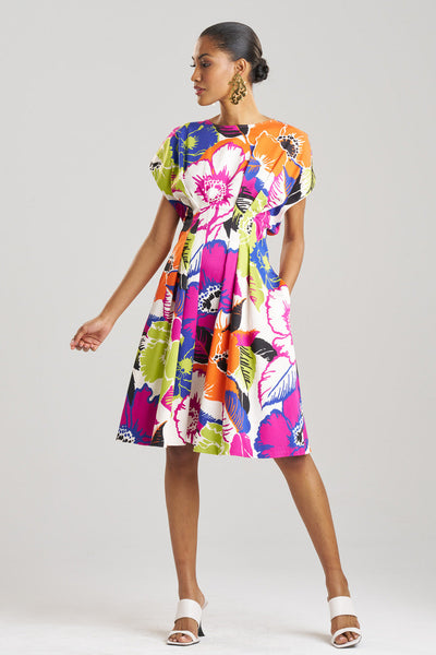 open lace back dress Natori - Cote d'Azur Cotton Chino Fit & Flare Pleated Dress - Multi