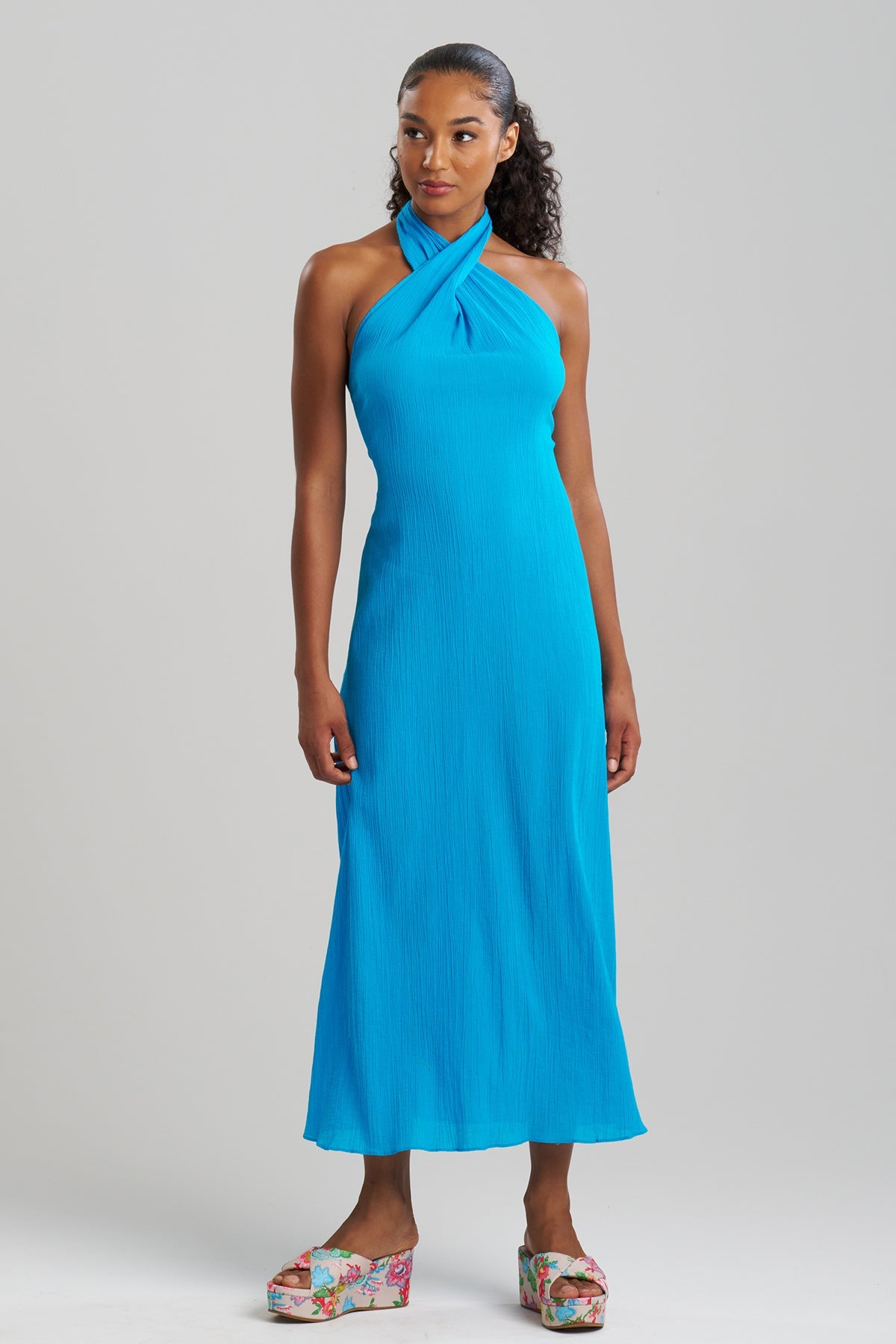 Natori Cotton Gauze Maxi Halter Dress - Blue Natori Cotton Gauze Maxi Halter Dress - Blue