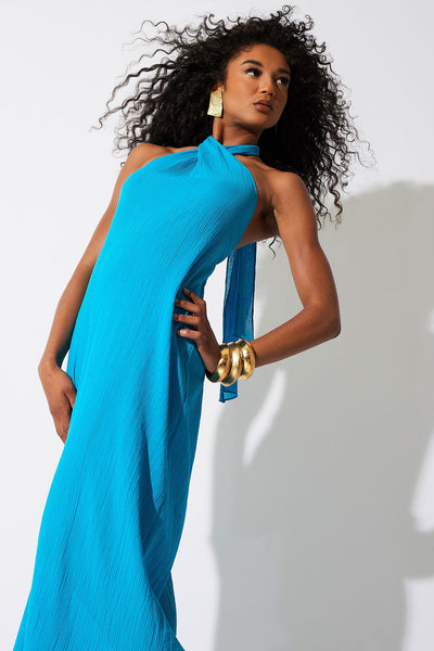 sachin and babi light blue dress Cotton Gauze Maxi Halter Dress