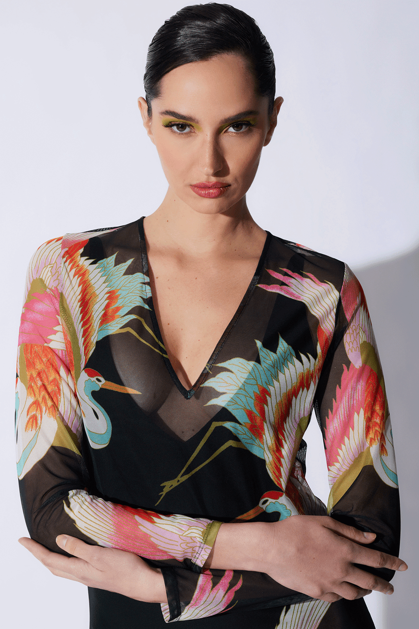 black crane mesh dress NO SLEEVE DRESS / MIDNIGHT