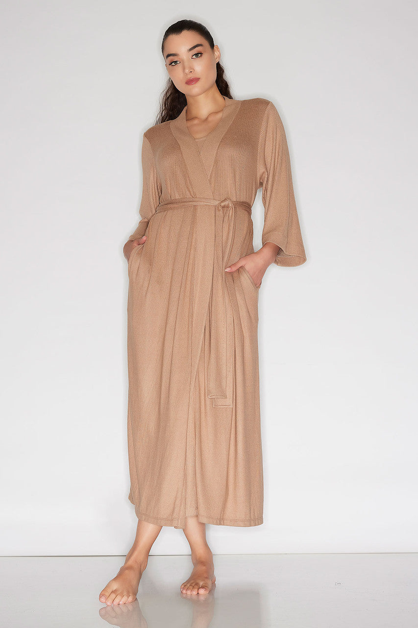 Comfert Fream Robe Buy Eden Rib Knit Dream Robe in Latte Online | NATORI