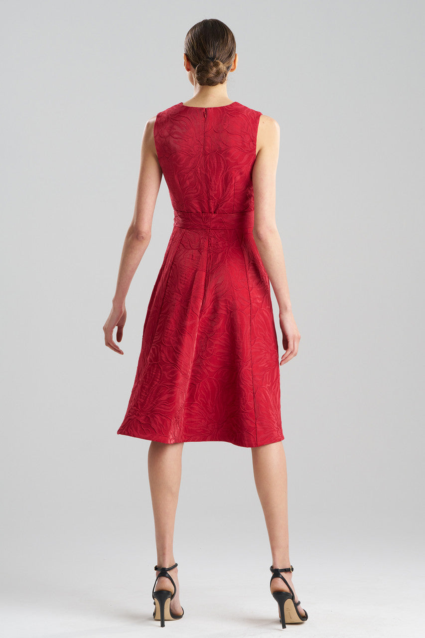 Buy Fluid Floral Jacquard Fit & Flare Dress in Crimson Red Online
