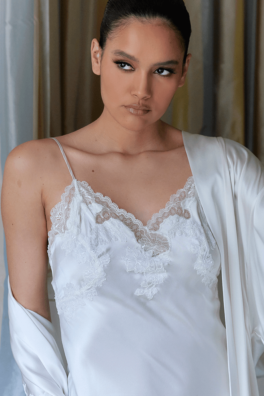 Buy Lolita Lace Slit Gown in Warm White Online | NATORI Buy Lolita Lace Slit Gown in Warm White Online | NATORI