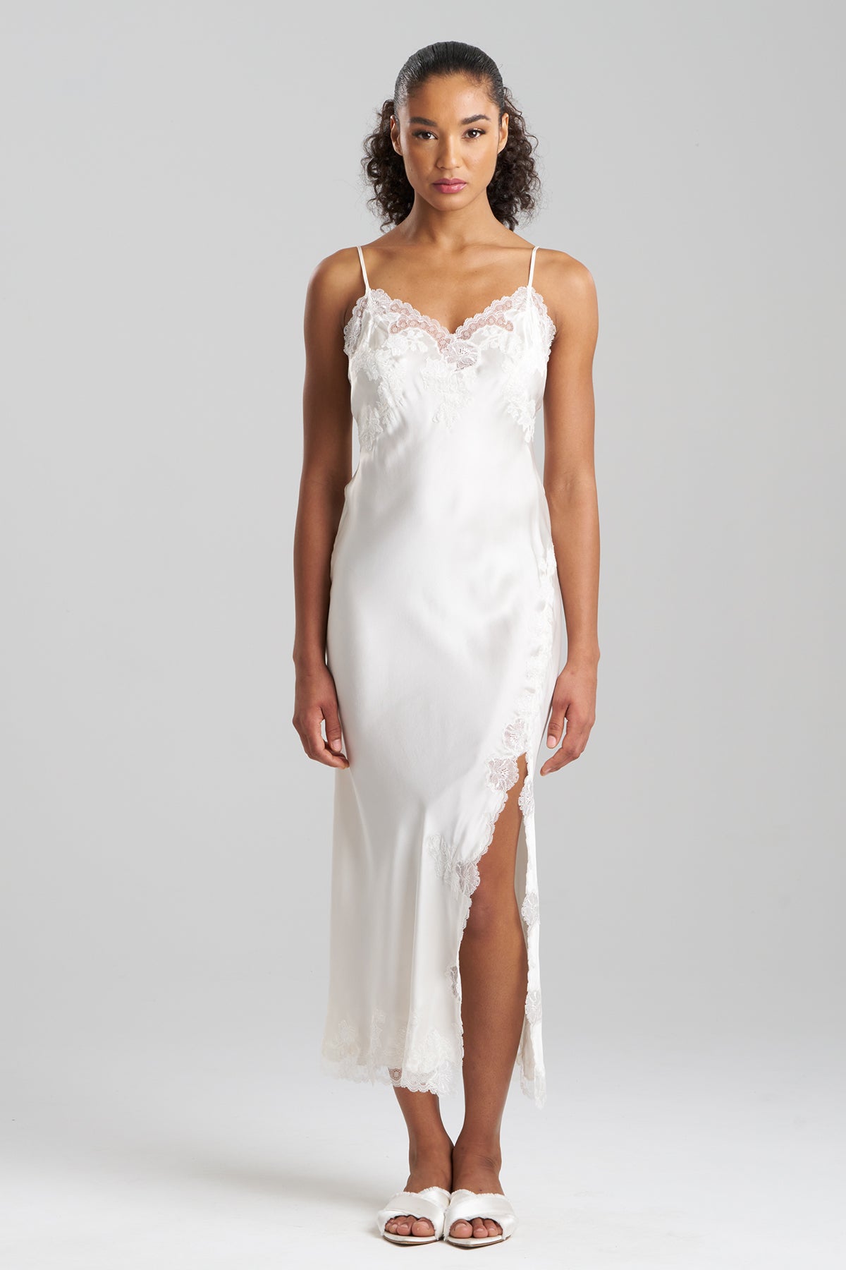 Natori - Lolita Lace Slit Silk Slip Dress - White - 100% Silk - Size M Natori - Lolita Lace Slit Silk Slip Dress - White - 100% Silk - Size M