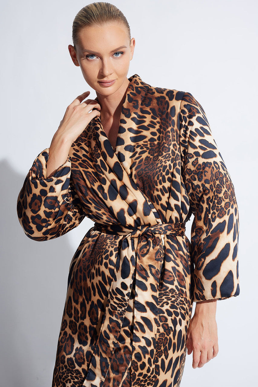 Puffer Robe Colorful Buy Luxe Leopard Puffer Robe in Chestnut Online | NATORI