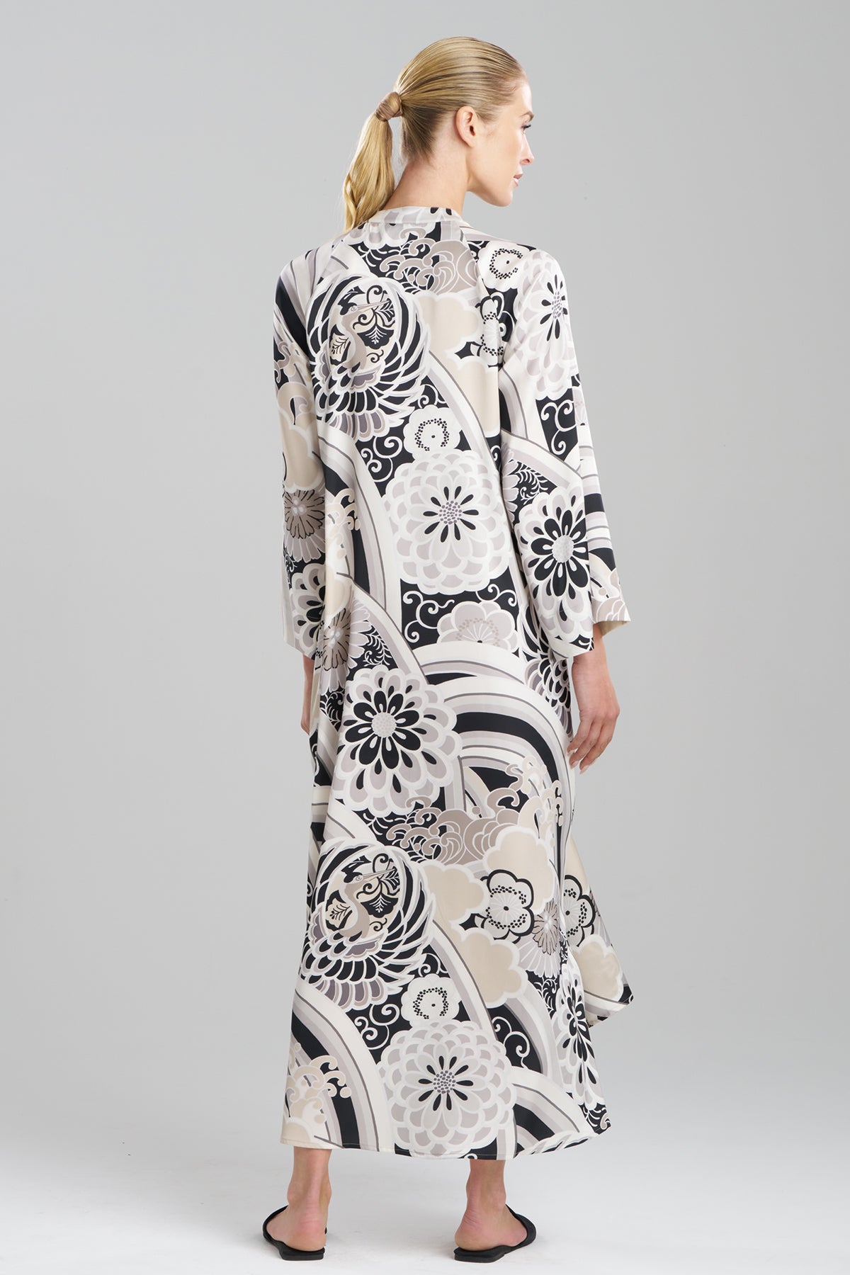 Buy Bouquet-Printed Matte Satin Zip Caftan in Blue Multi Online Buy Bouquet-Printed Matte Satin Zip Caftan in Blue Multi Online