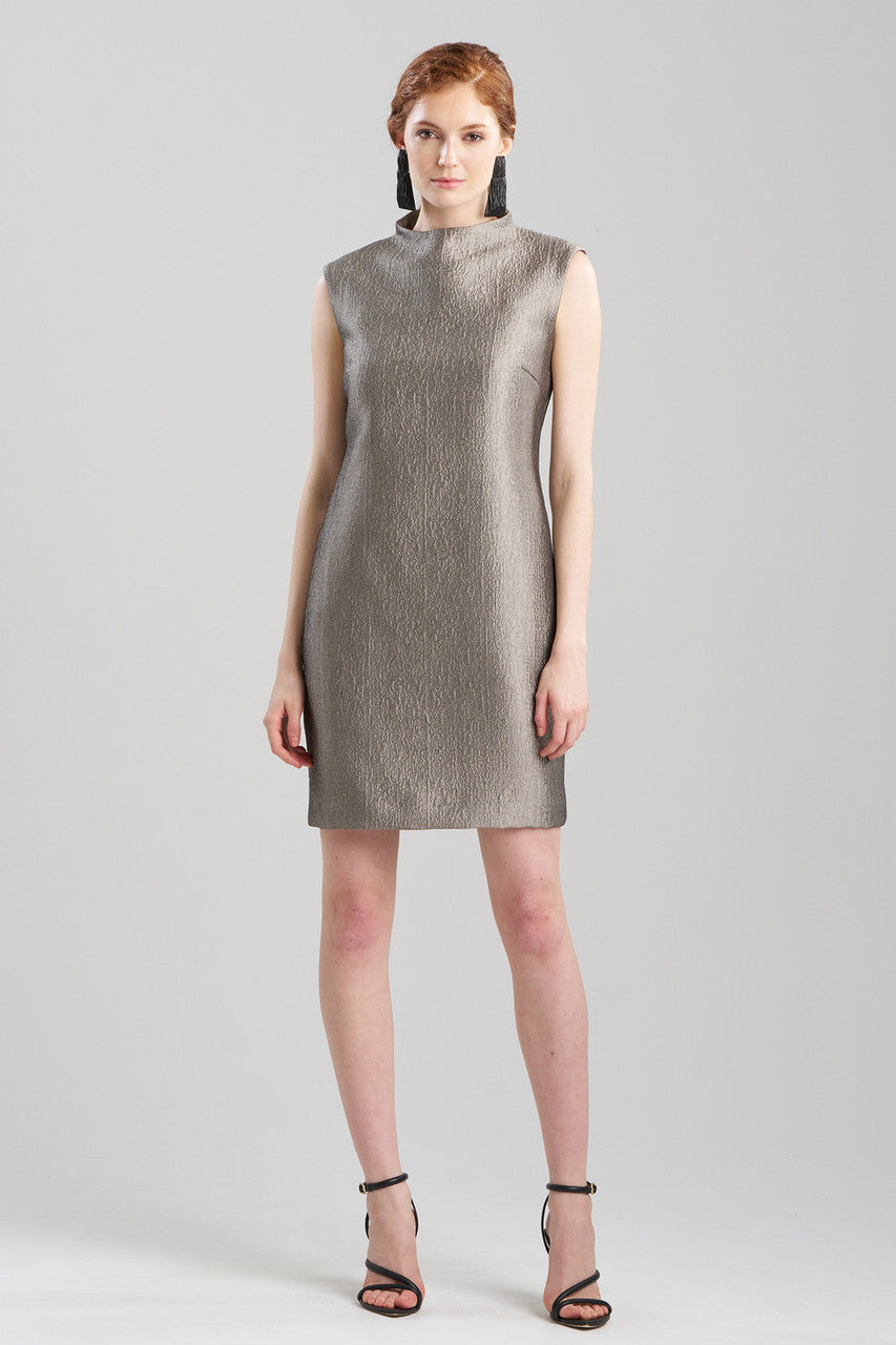 Natori - Metallic Jacquard Funnel Neck Shift Dress - Alloy - 6 Natori - Metallic Jacquard Funnel Neck Shift Dress - Alloy - 6