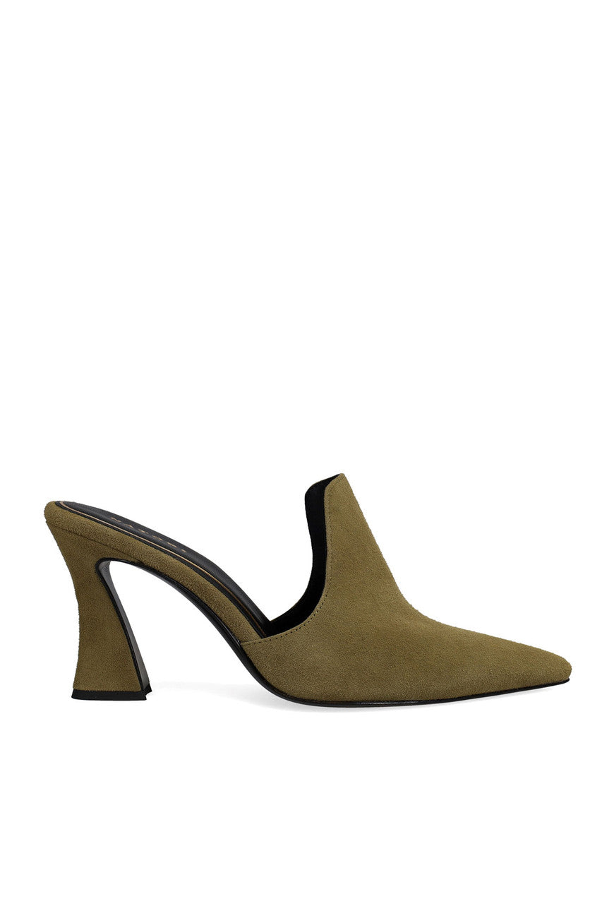 Buy Minh Suede Heel Mule in Olive Online NATORI