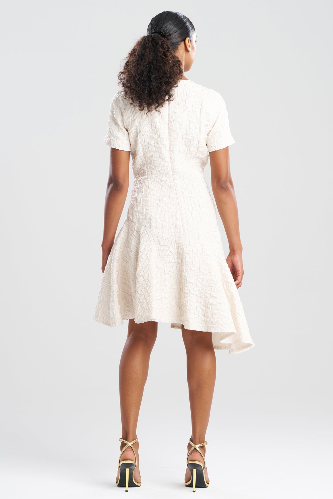 Pebbled Jacquard Short Sleeve Flounce Dress