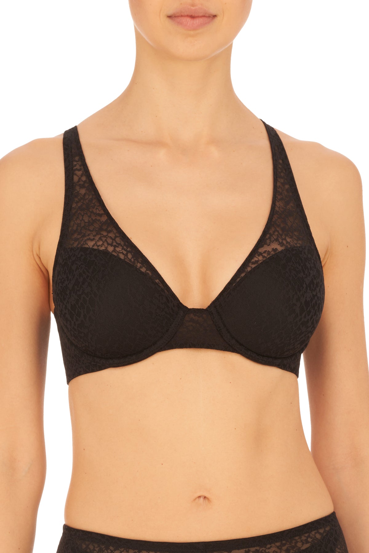 Natori Highlight Contour Reggiseno Donna Trasparente: Demi, Ricamo A Righe, Rete Elasticizzata, Regolabile
