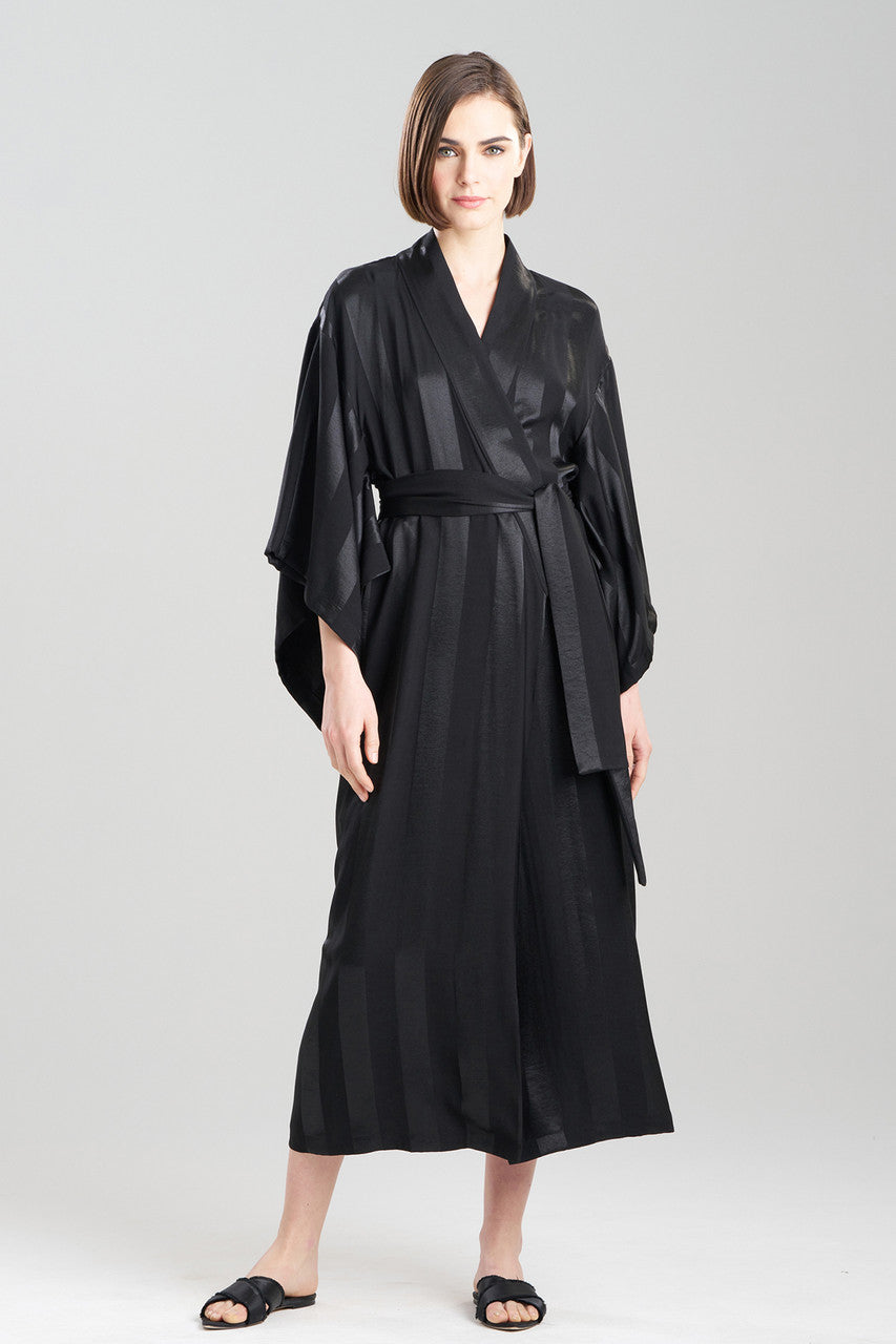 Black Styled Robe Buy Satin Jacquard Stripe Robe in Black Online | NATORI