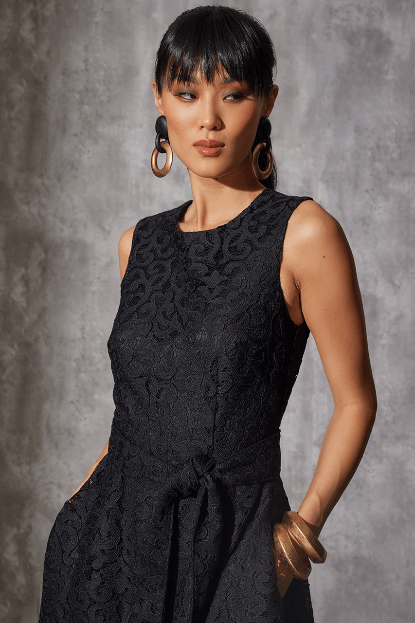 Buy Scroll Lace Asymmetric Belted Dress in Black Online | NATORI Buy Scroll Lace Asymmetric Belted Dress in Black Online | NATORI