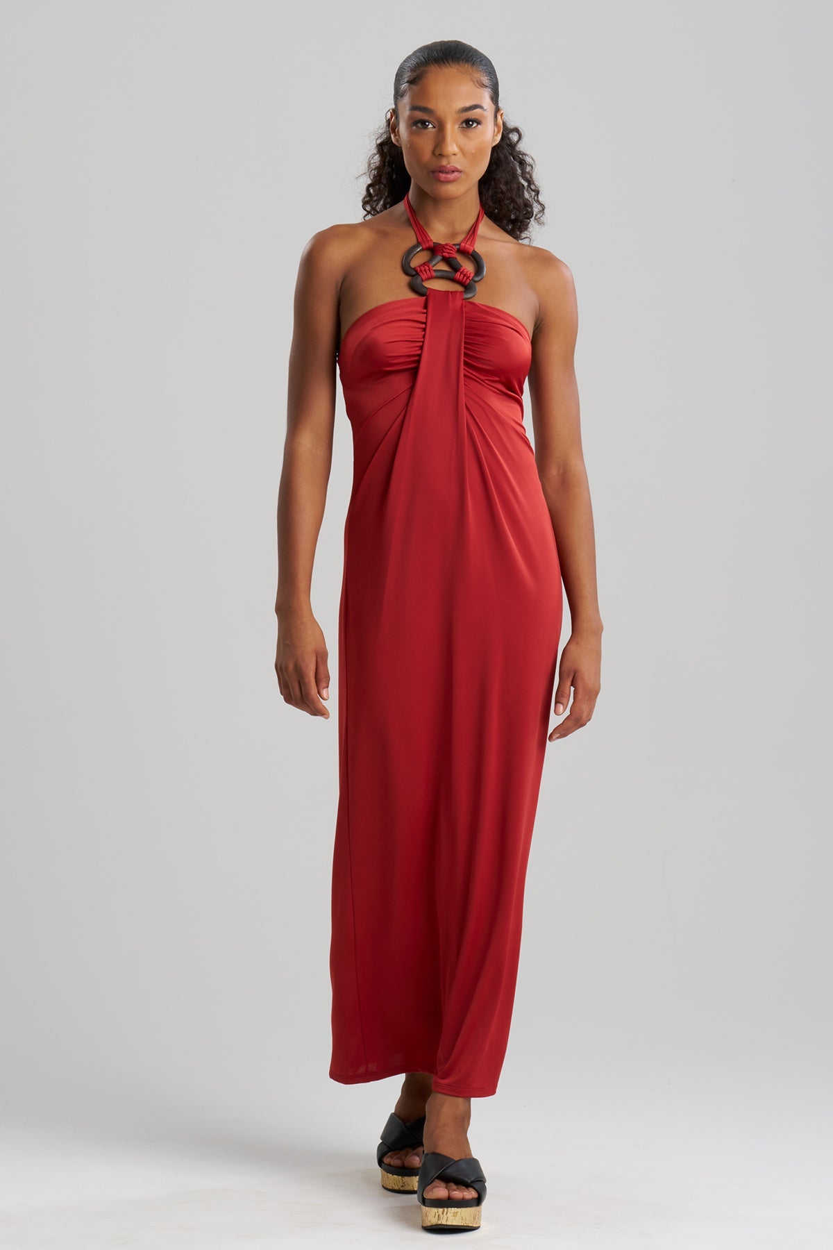 Natori Solid Jersey Halter Dress - Red Natori Solid Jersey Halter Dress - Red
