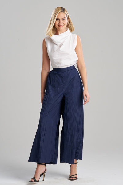 Buy Taffeta Plisse Pants in Midnight Navy Online | NATORI