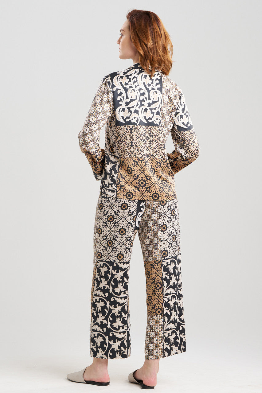 Natori Decadence Notch Pigiama 2 Pezzi Da Donna - H76058, Manica Lunga, Colletto Dentellato, Perla Argentata, Taglia Large