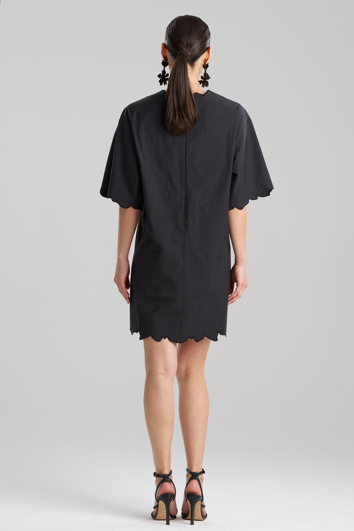 Natori Tech Cotton Taffeta Embroidered T-Shirt Dress - Black Natori Tech Cotton Taffeta Embroidered T-Shirt Dress - Black