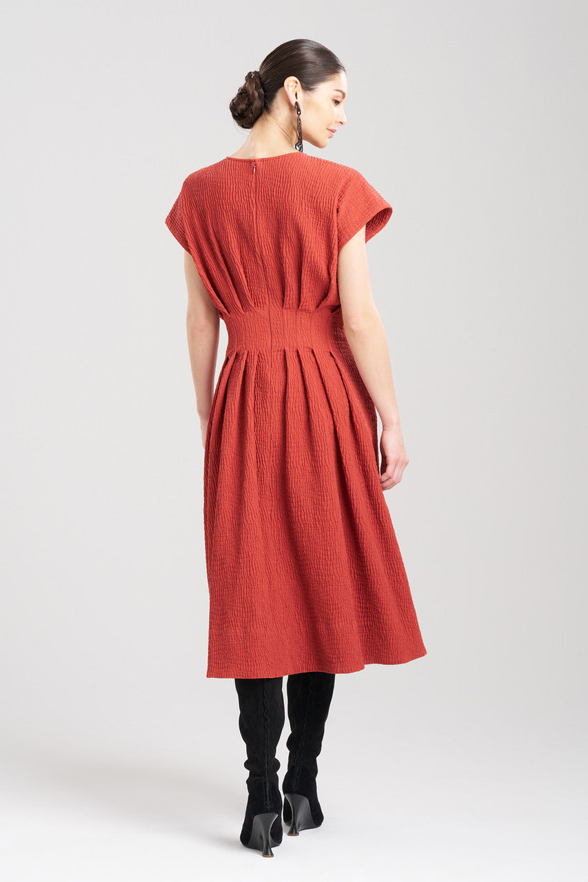 Buy Textured Cotton Jacquard Pleated Dress in Paprika Online | NATORI Buy Textured Cotton Jacquard Pleated Dress in Paprika Online | NATORI