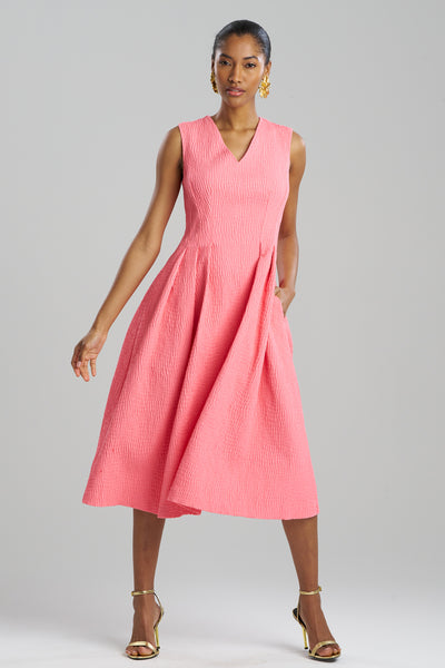 Natori - Textured Cotton Jacquard Sleeveless Pleated Dress - Women's - Flamingo Pink
