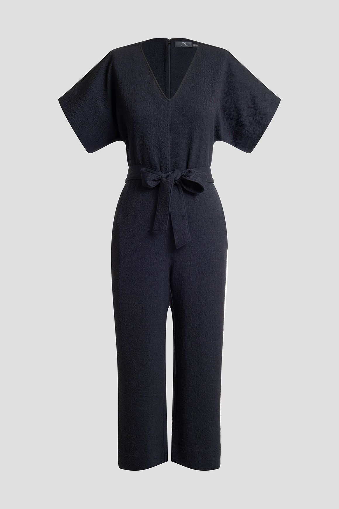 Textured Knit Crepe V-Neck Jumpsuit