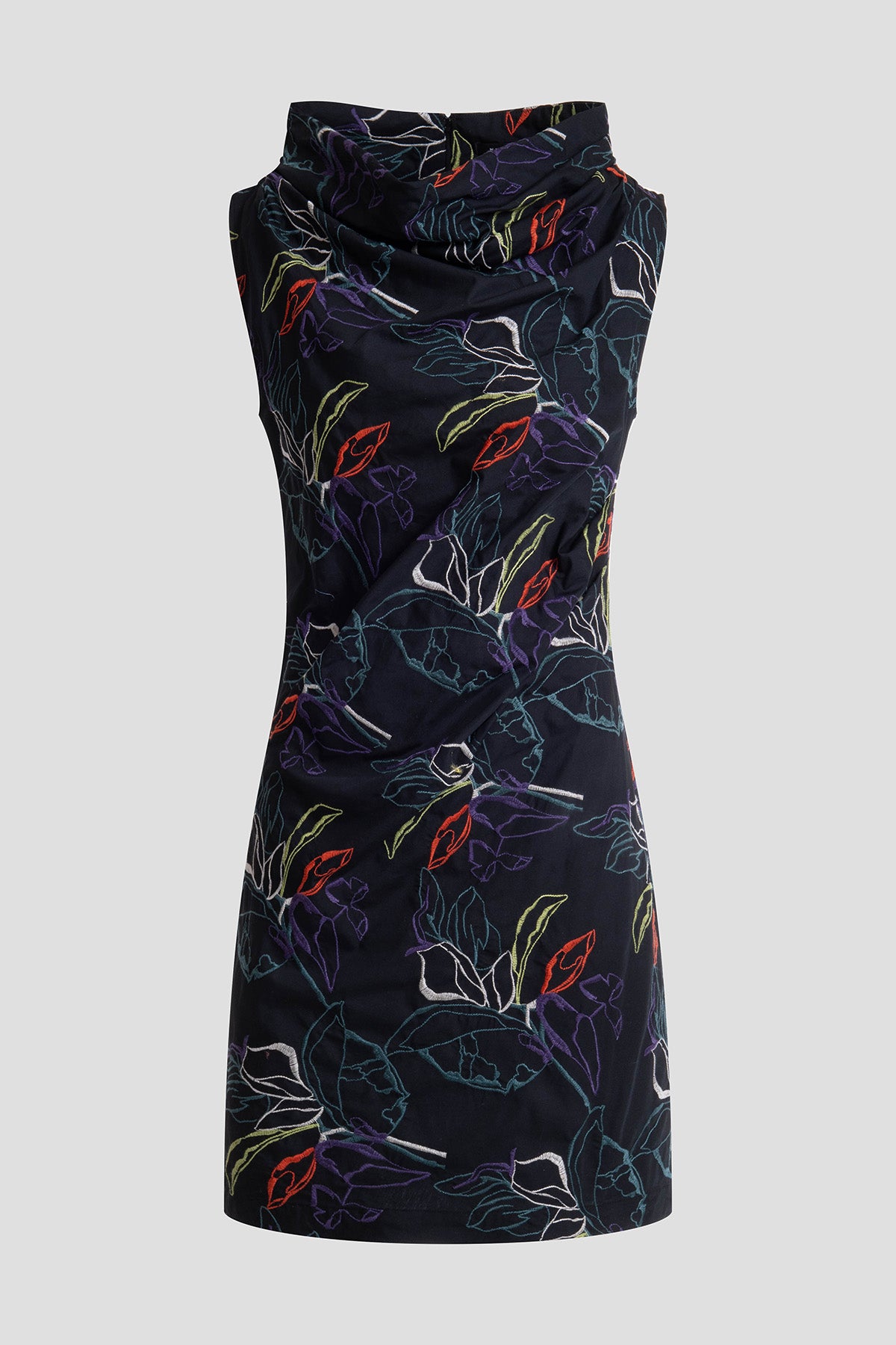Natori | Yoru Embroidered Cotton Poplin Asymmetric Funnel Neck Dress Natori | Yoru Embroidered Cotton Poplin Asymmetric Funnel Neck Dress