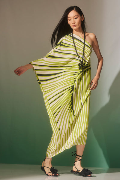 Yoshinoki Cotton Silk One Shoulder Caftan Dress