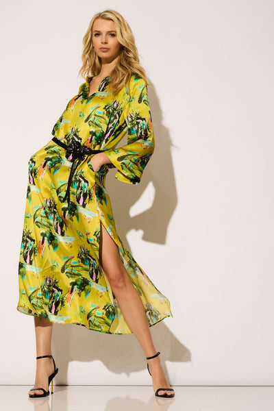 bali silk dress Natori - Caftan - Yellow - 100% Silk A Red Dress Moment After-Dark-Dressing Fully lined for comfort Size:M | 6