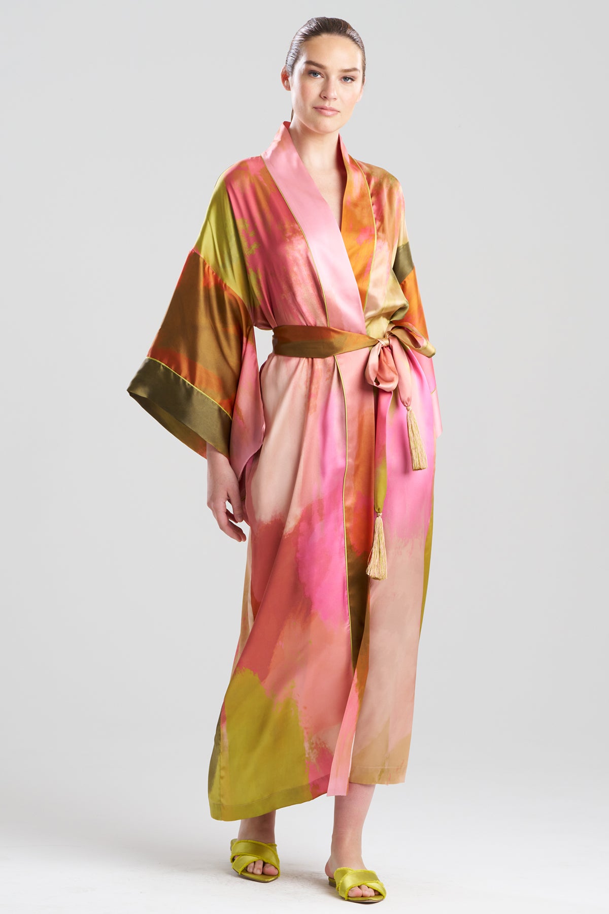 Dropp Robe Brushstroke Drop Sleeve Silk Robe