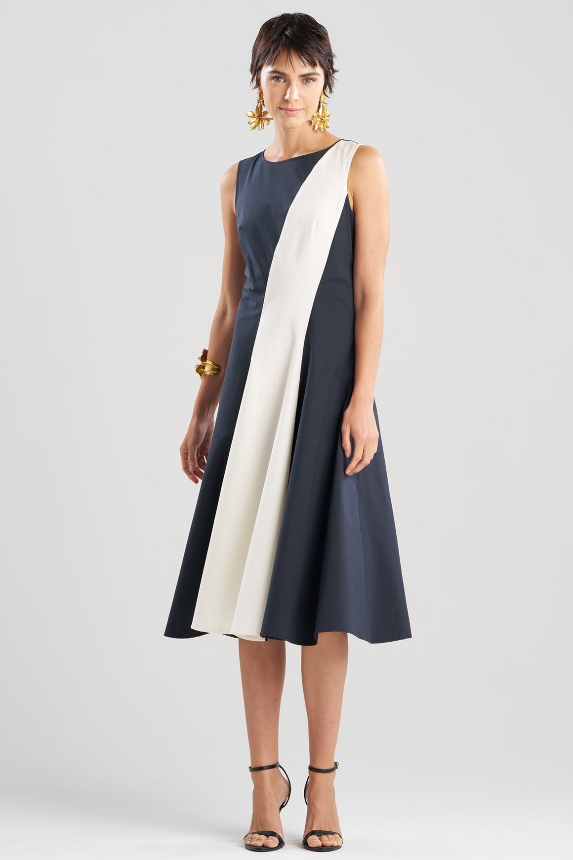Color Block Tech Cotton Taffeta Asymmetric Dress