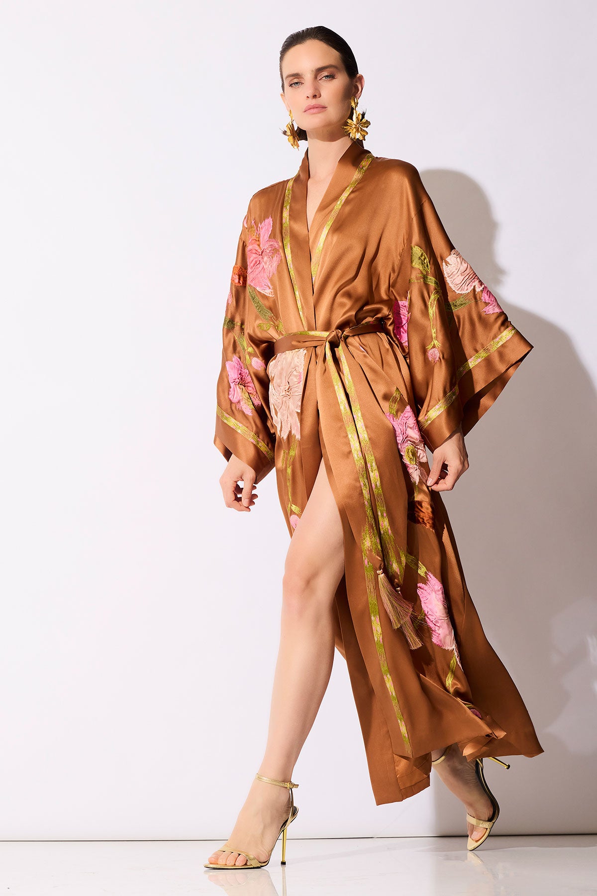 Scroll Robe Couture Brushstroke Embroidered Silk Robe