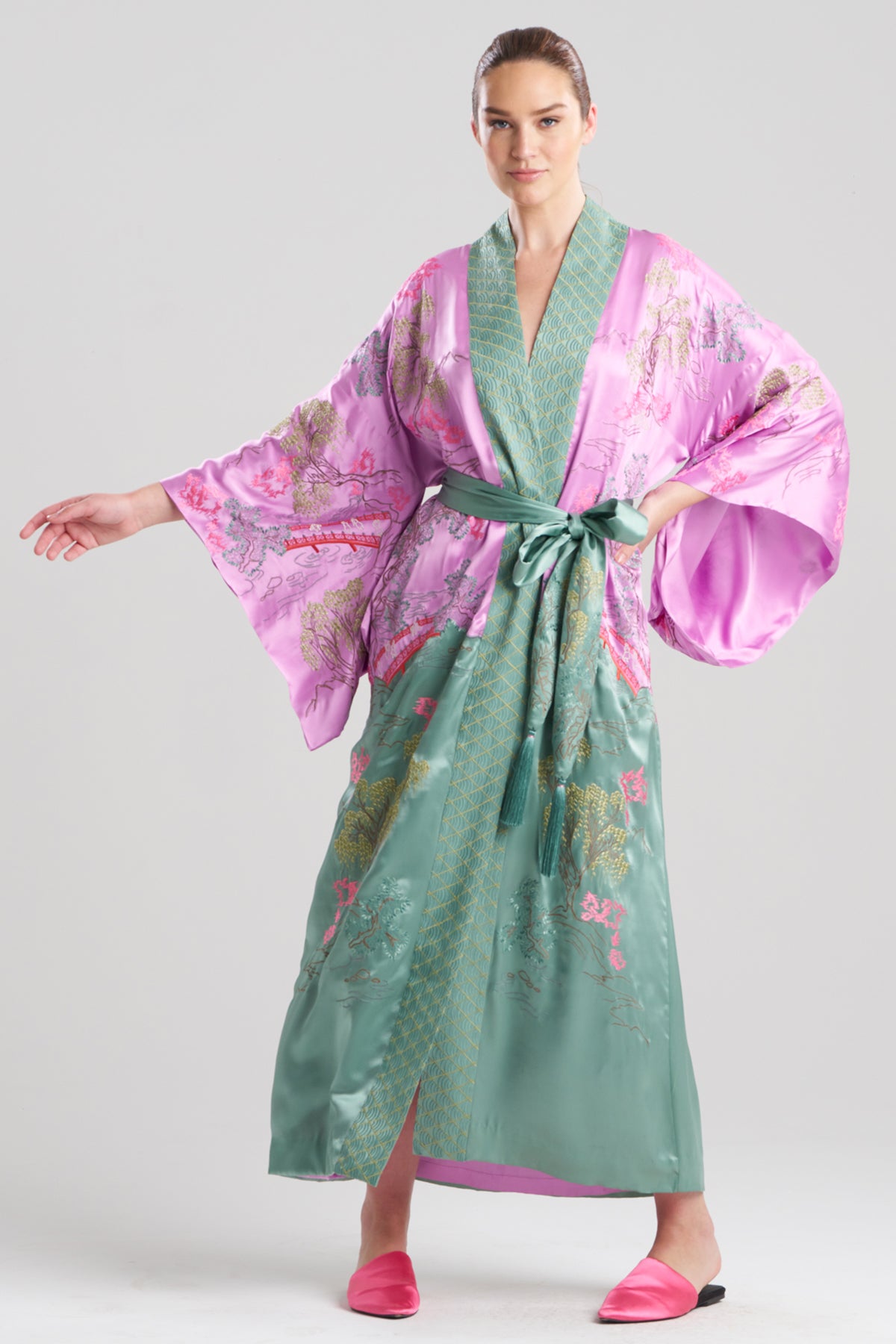 Dropp Robe Couture Nara Embellished Drop Sleeve Silk Robe