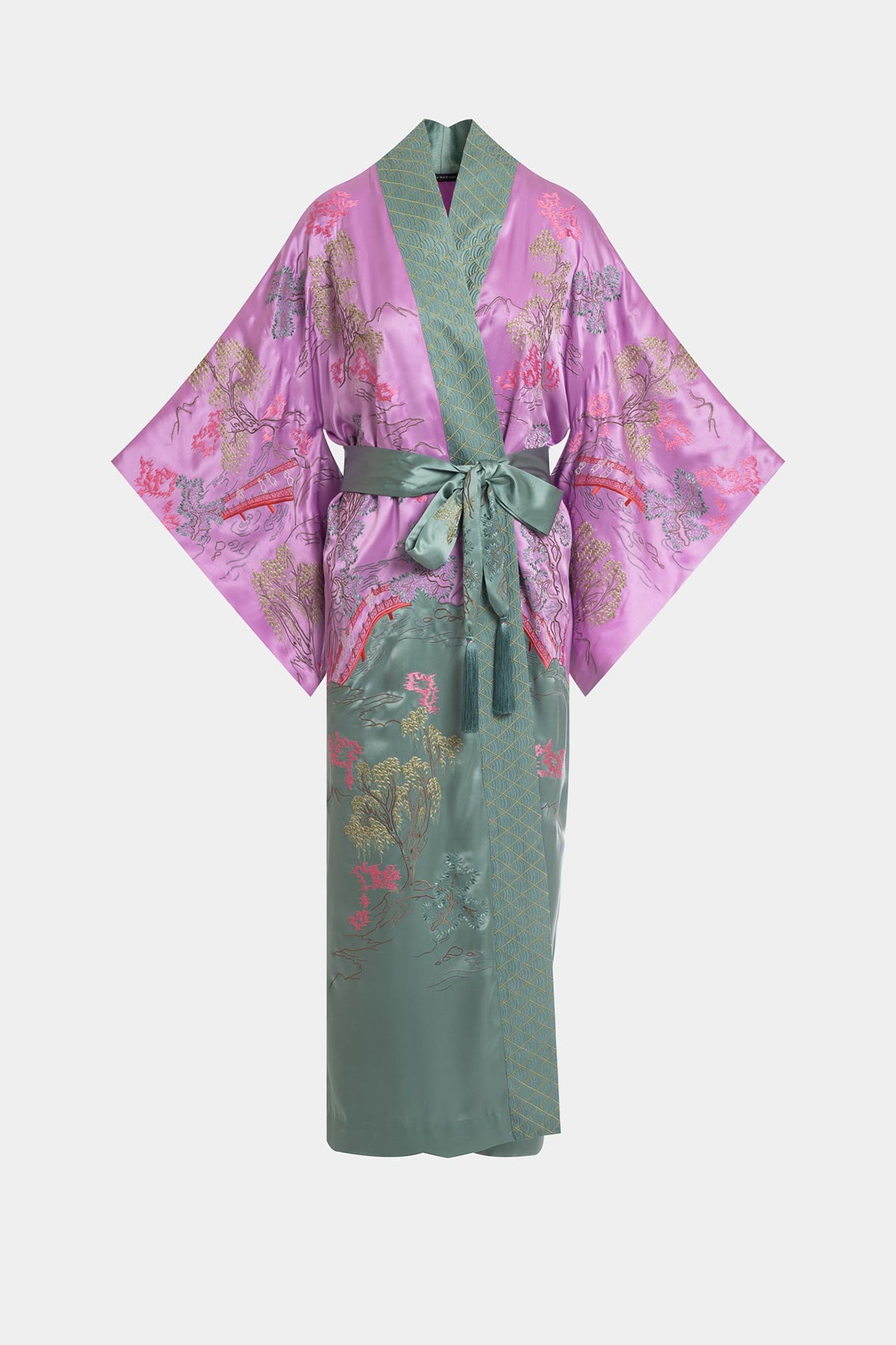 Dropp Robe Couture Nara Embellished Drop Sleeve Silk Robe