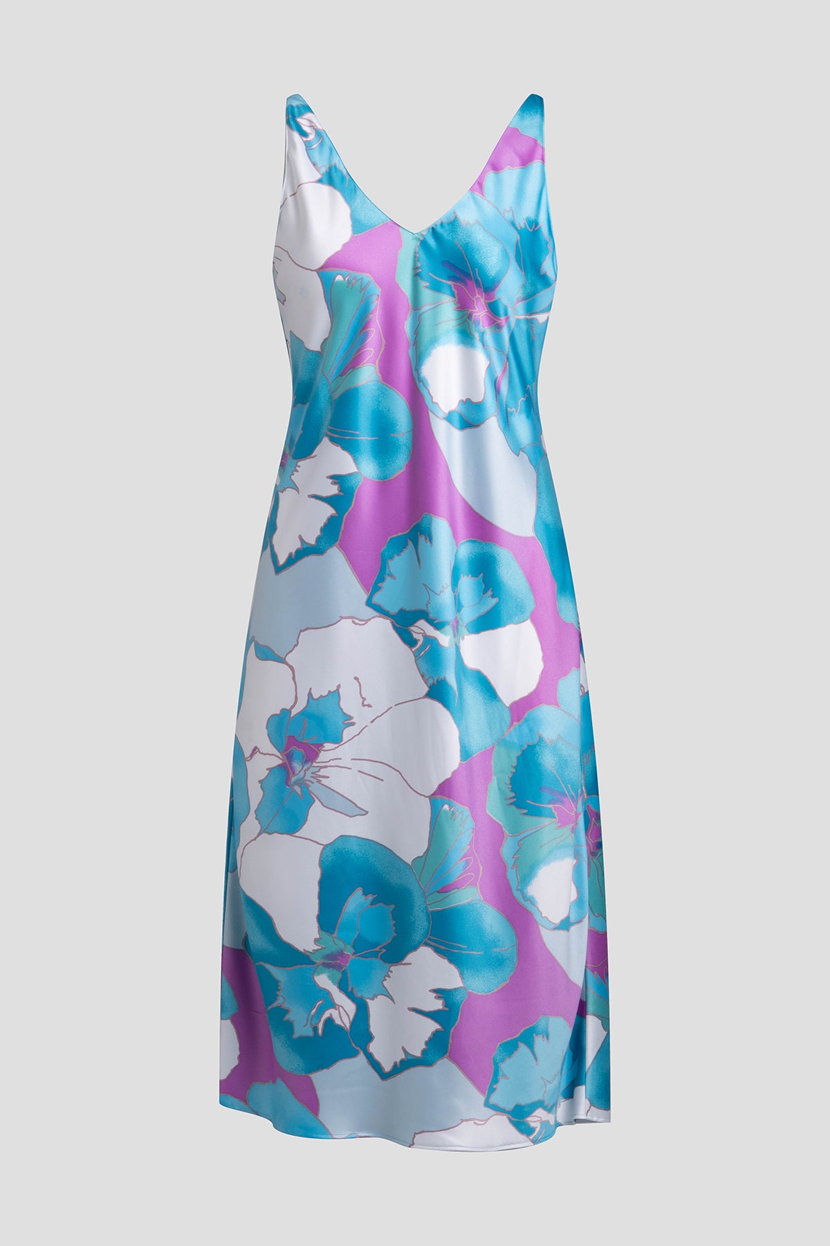 Natori - Floria Printed Satin Slip Dress - Women's - Blue