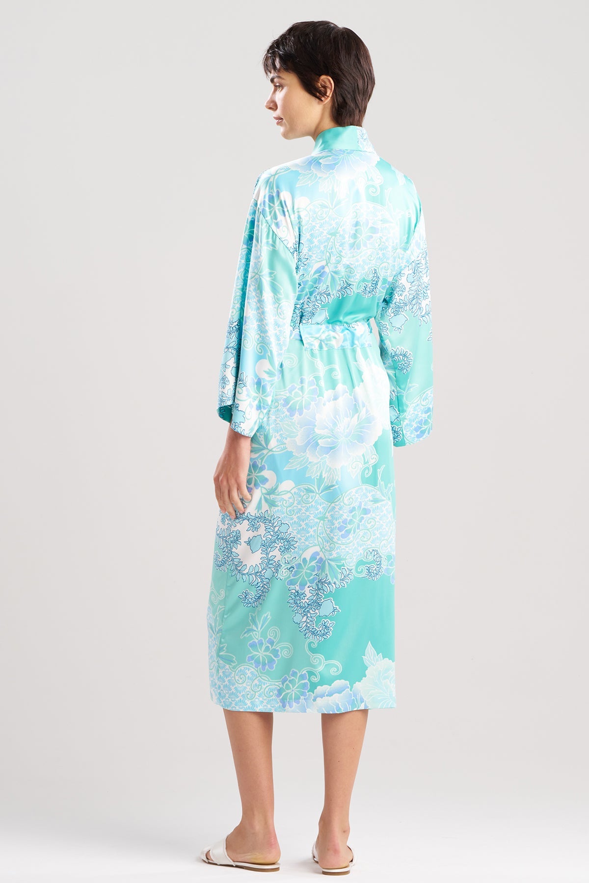 Pottery Robe Blue Flourish Printed Satin Robe