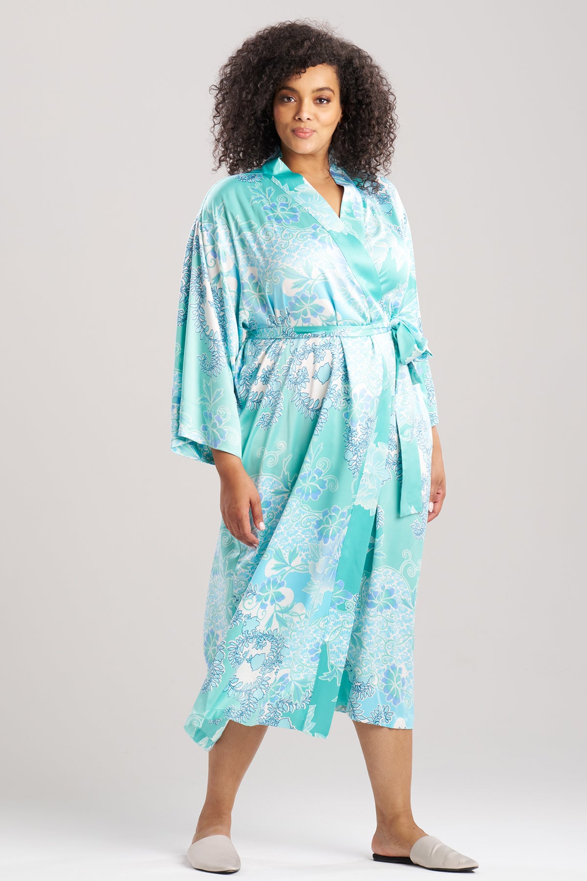 Flowing Polyester Robe Flourish Printed Satin Robe