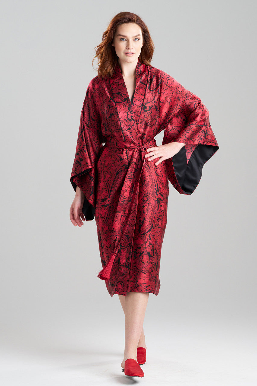 Dropp Robe Buy Ottoman Drop Sleeve Silk Robe in Red/Black Online | NATORI